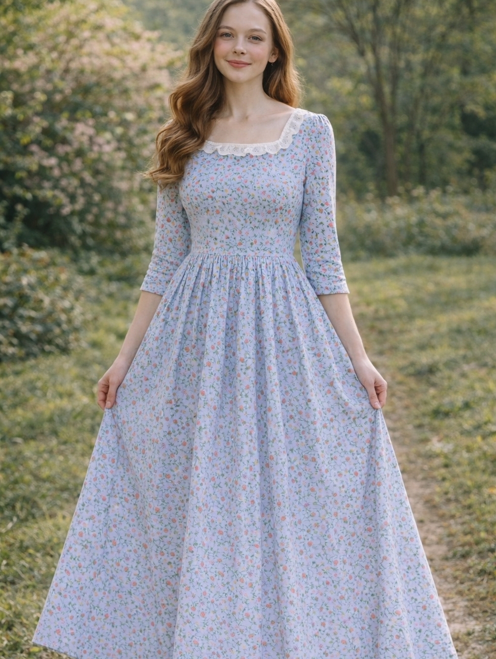 Handmade Strawberry Print Cottagecore Floral Midi Dress XS/S